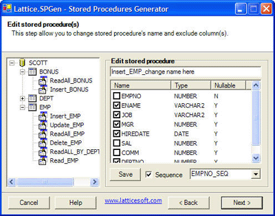 Lattice.SPGen Stored Procedure Generator Screenshot